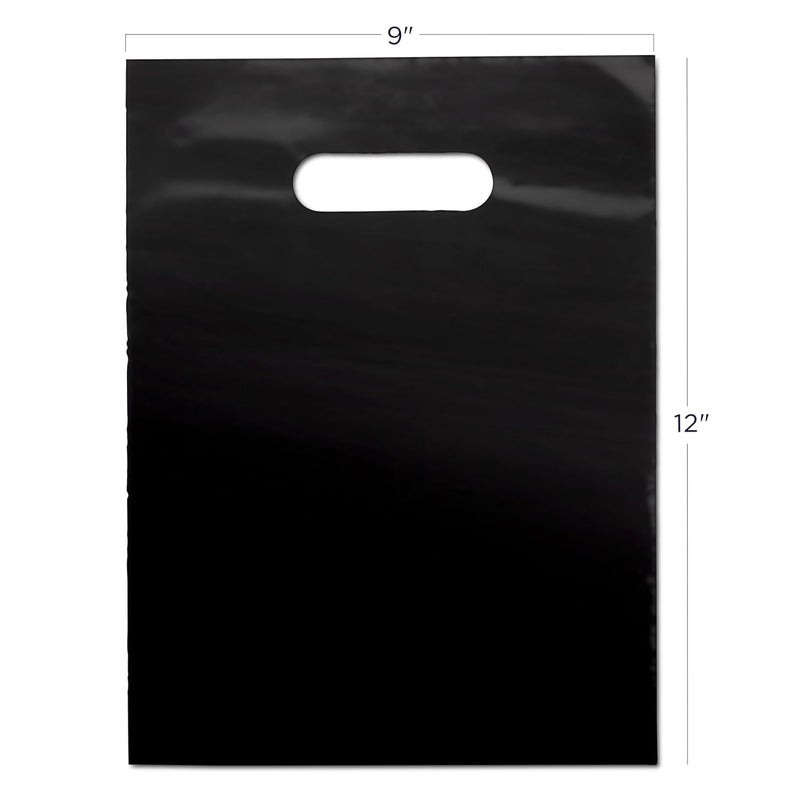 Practicon Plastic Merchandise Bag with Die Cut Handle, 9" x 12" Size, 2 Mil Bag, 100 Pack, Black - Image 2